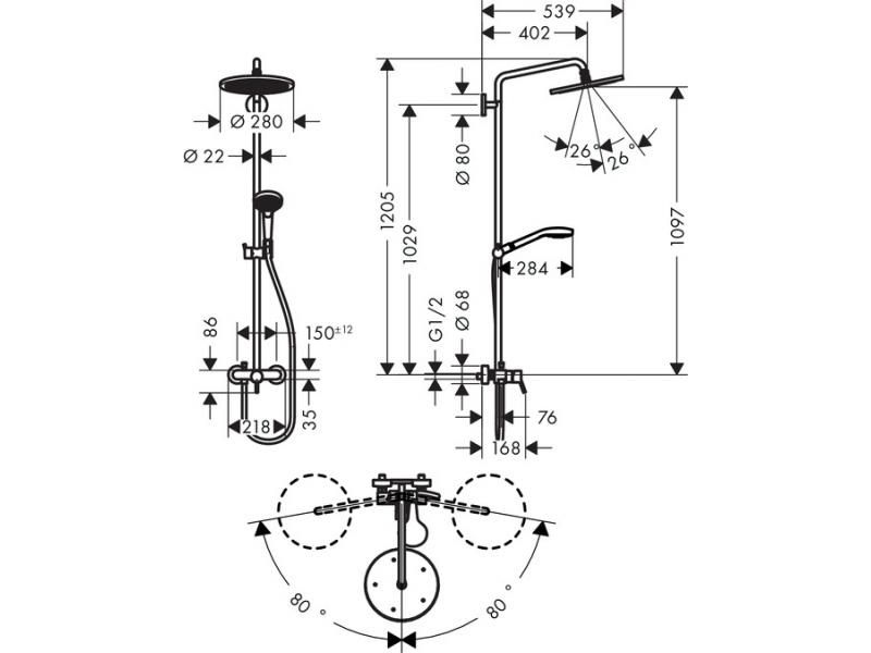 Купить Душевая система Hansgrohe Croma Select 280 Air 1jet Showerpipe 26791000