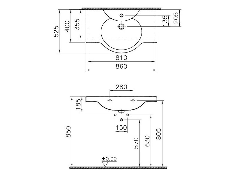 Купить Раковина Vitra Arkitekt 4044B003-0001 86 см