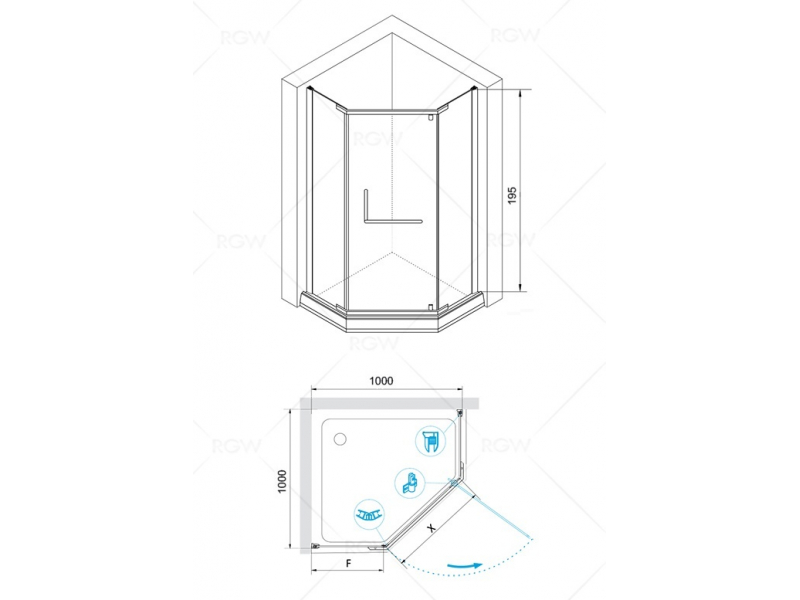 Купить Душевой уголок RGW Hotel HO-081 B, 100 х 100 x 195 см, 350608100-14, трапеция, дверь распашная, стекло прозрачное, черный