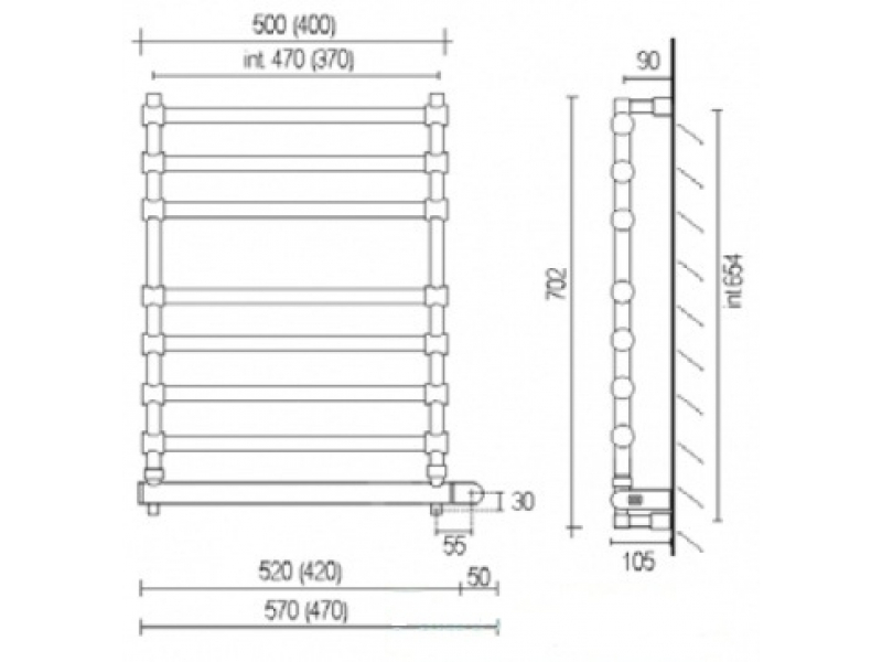 Купить Полотенцесушитель электрический Margaroli Sole 370-564-8 Box 3705648GLB, высота 70.2 см, ширина 57 см