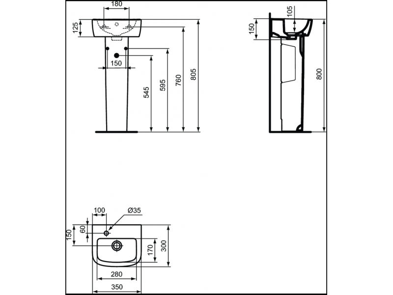 Купить Раковина Ideal Standard Tempo левая/правая, T056801/T056901, белая