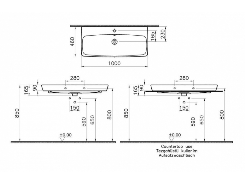 Купить Раковина Vitra Metropole 5664B003-0937 100 см, накладная, без перелива