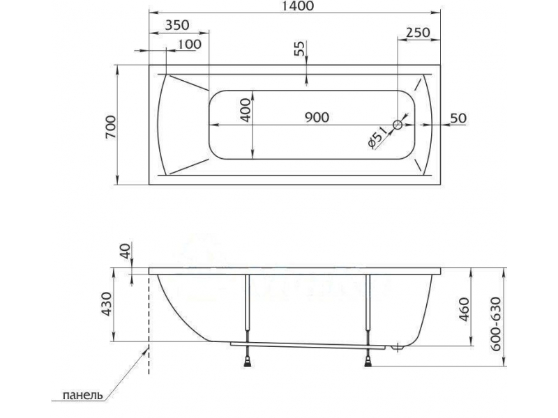 Купить Ванна 1MarKa MODERN, прямоугольная, 140 х 70 см (01мод1470)