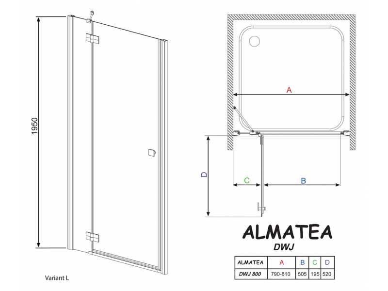 Купить Душевая дверь в нишу Radaway Almatea DWJ 80 прозрачное стекло L