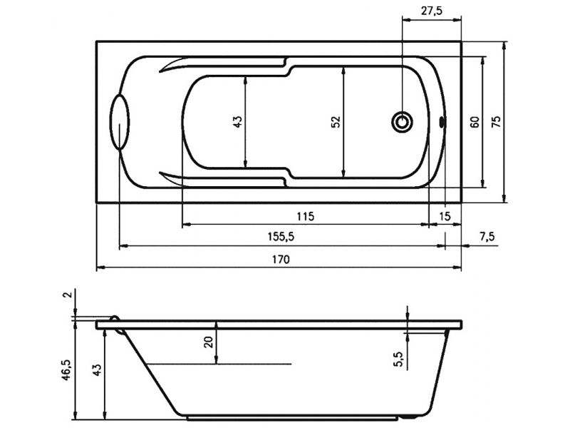 Купить Ванна акриловая Riho Virgo 170 x 75 см (BZ0700500000000)