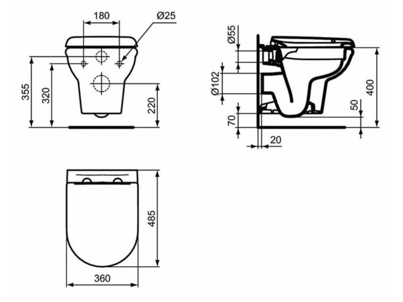 Купить Инсталляция Ideal Standard Prosys 2.0, без кнопки, R046367 с унитазом Ideal Standard Exacto Rimless безободковый c сиденьем микролифт, R002601, комплект, RX002602