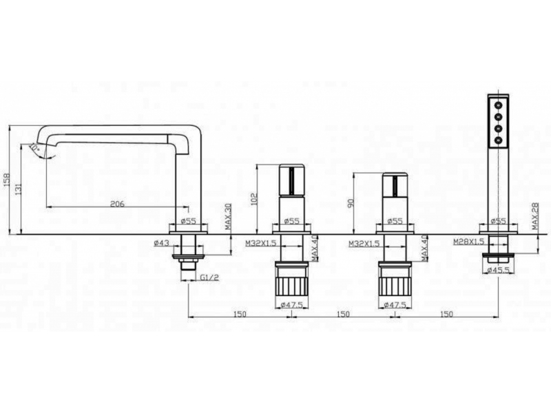 Купить Смеситель на борт ванны BelBagno Uno UNO-BVD4-CRM, хром