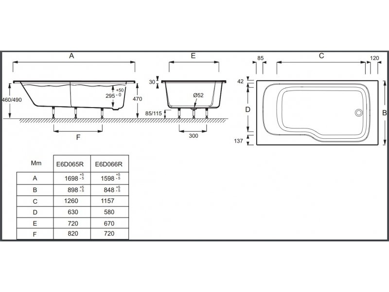 Купить Ванна акриловая Jacob Delafon Bain Douche MALICE E6D065-00 L/R, 170х90 см