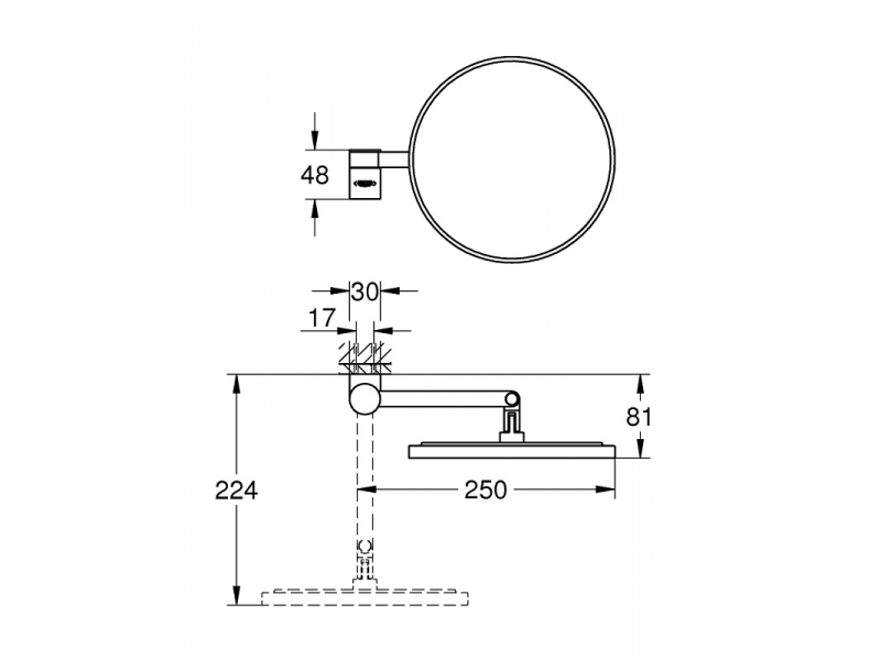 Купить Косметическое зеркало с увеличением в 7 раз Grohe Selection 41077A00, черный графит глянец