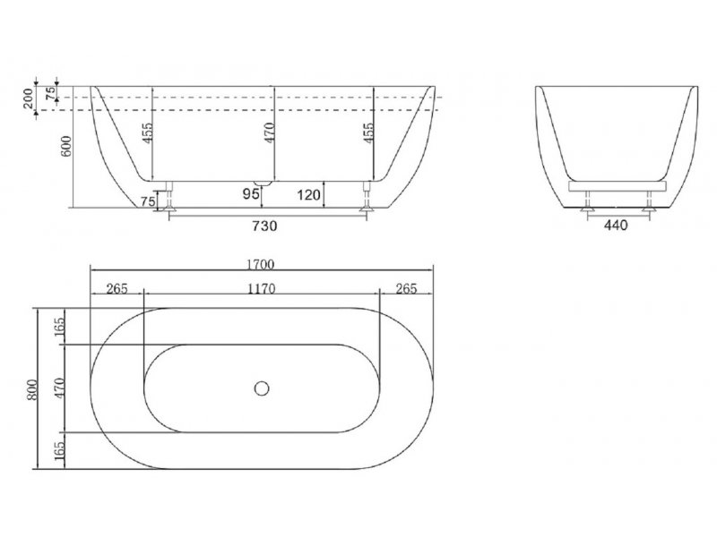 Купить Ванна акриловая BelBagno BB70-1700-800, 170 х 80 см