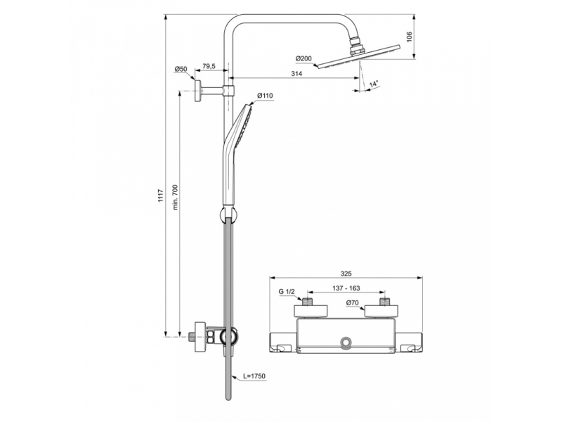 Купить Душевая система Ideal Standard Ceratherm T50 A7230AA смеситель термостатический для душа