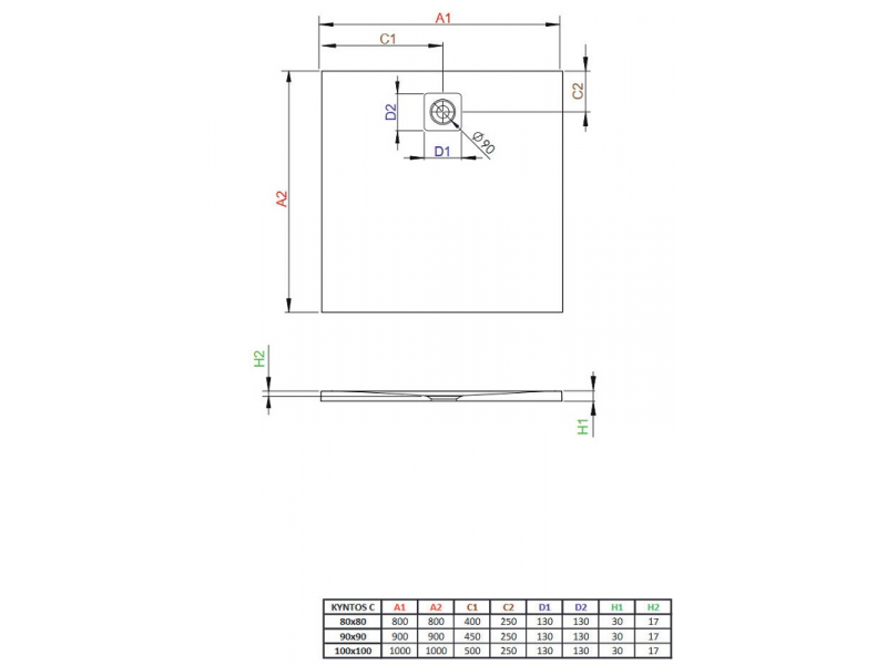 Купить Поддон для душа Radaway Kyntos C, 100 x 100 см, квадратный, HKC100100-74