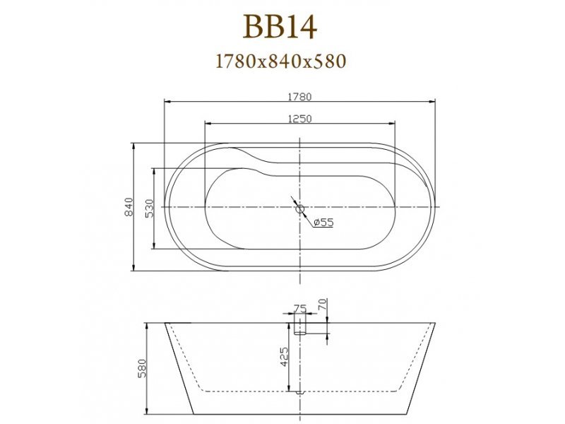 Купить Ванна акриловая BelBagno BB14, 180 х 85 см