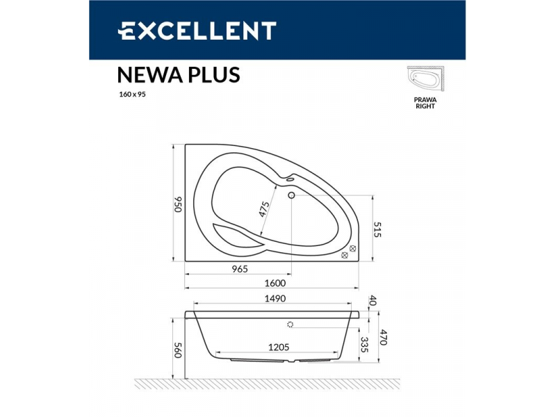 Купить Ванна гидромассажная Excellent Newa 160 x 95 см, P SMART, хром