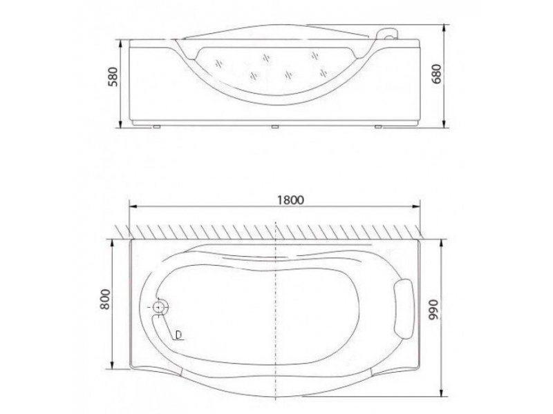 Купить Ванна акриловая Appollo TS-0952L 180 х 97 см, пустая, с подголовником, без гидромассажа