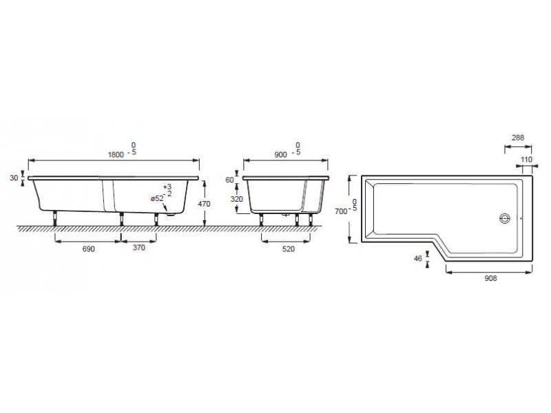 Купить Ванна акриловая Jacob Delafon Bain Douche NEO E6D004-00 180 х 90 х 70, правая