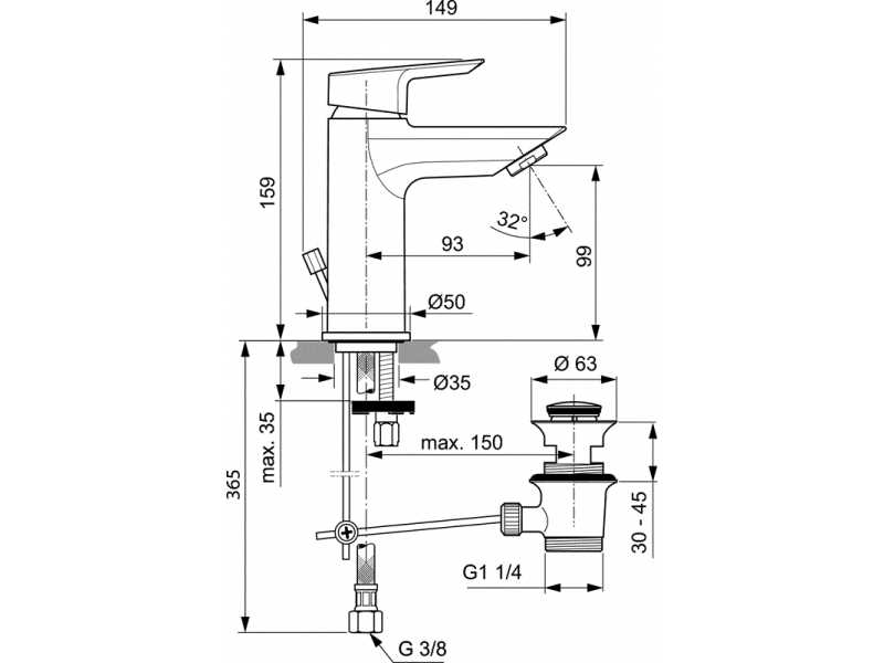 Купить Смеситель для раковины Ideal Standard Tesi A6557AA с донным клапаном