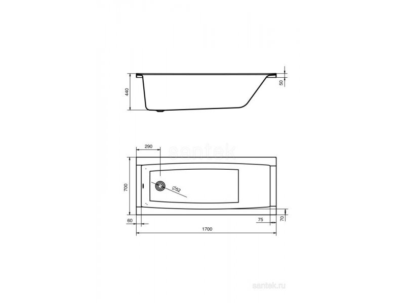 Купить Акриловая ванна Santek Санторини 170-70 WH30.2.487 белая