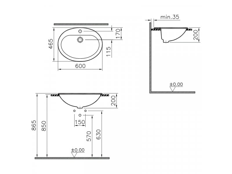 Купить Раковина Vitra Arkitekt 6030B003-0001 60 см на 1 отверстие