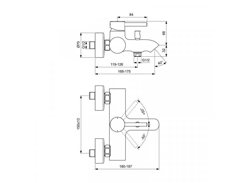 Купить Смеситель Ideal Standard Ceraline BC199U5 для ванны и душа, белый матовый и хром