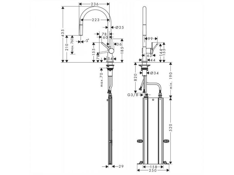 Купить Кухонный смеситель Hansgrohe Talis M54, 72803670, с вытяжным изливом, в комплекте с коробом sBox для шланга, черный матовый