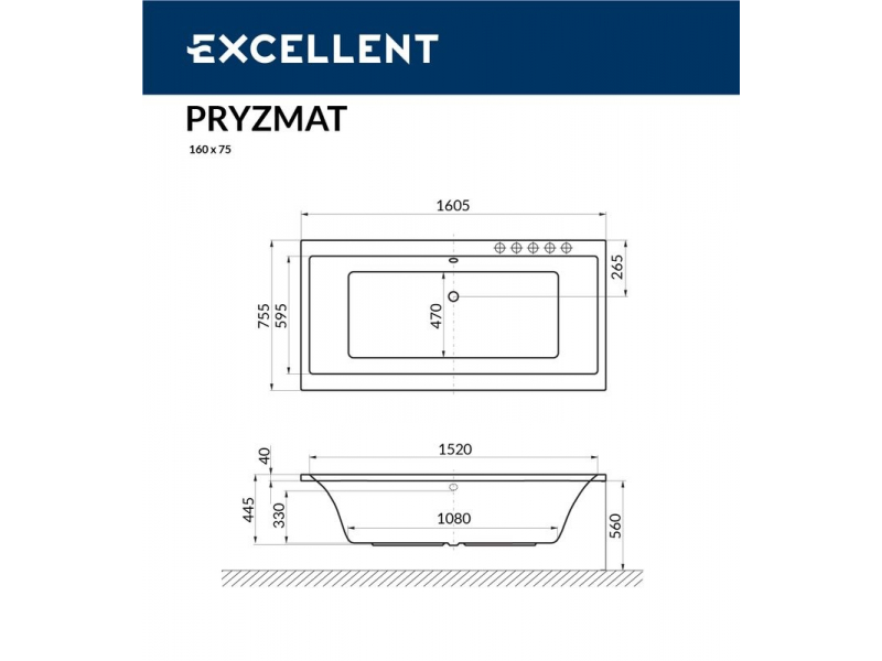 Купить Ванна гидромассажная Excellent Pryzmat 160 x 75 см, RELAX, хром, каркас в подарок