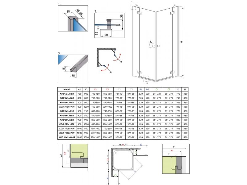 Купить Душевой уголок Radaway Almatea KDD 100R*90L, 100 x 90 х 195 см стекло графит, профиль хром, 32183-01-05N