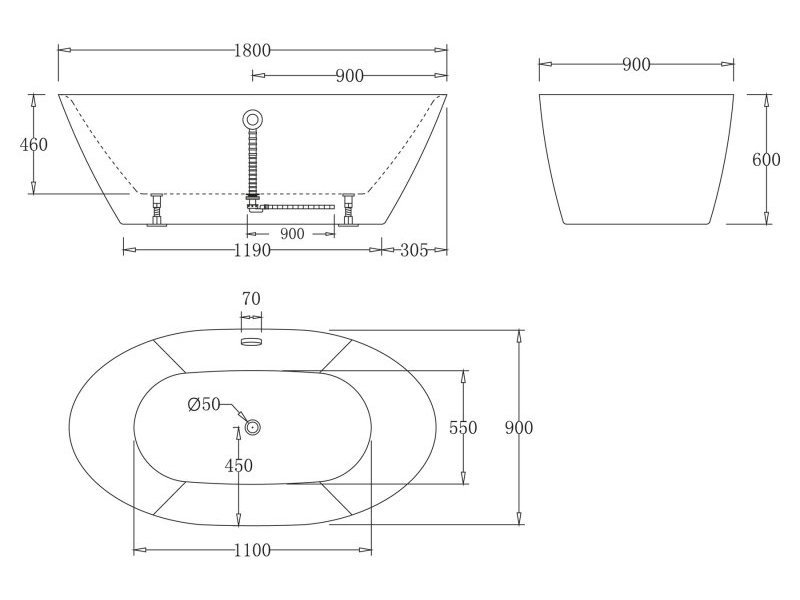 Купить Ванна акриловая BelBagno BB68-1800, 180 х 90 см