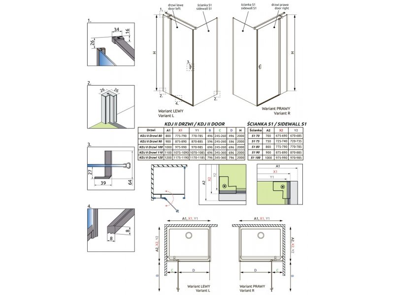 Купить Душевой уголок Radaway Nes Black KDJ II, 120 x 70 см, левая дверь, стекло прозрачное, профиль черный