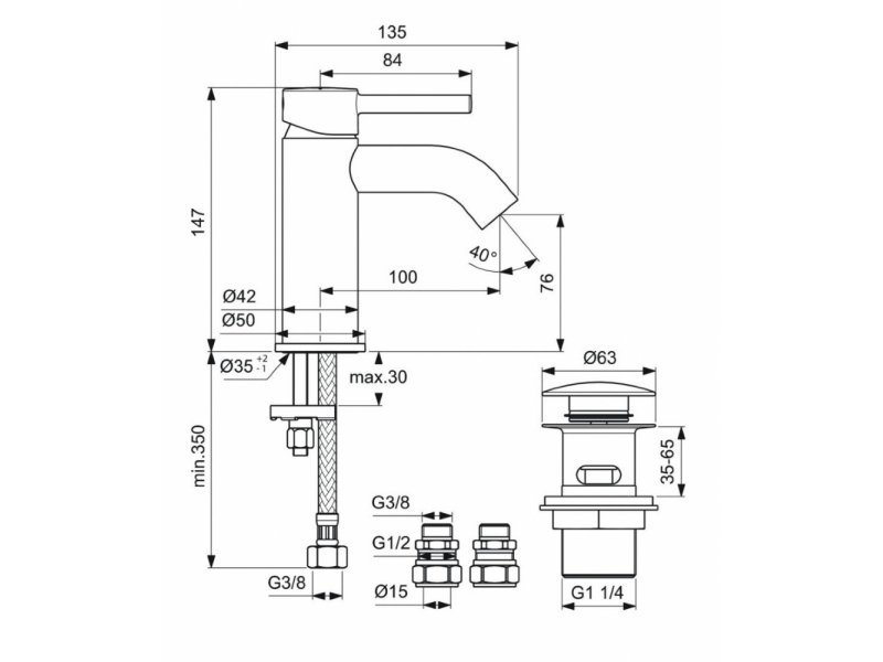 Купить Смеситель Ideal Standard Ceraline для раковины, с донным клапаном, хром, BC186AA