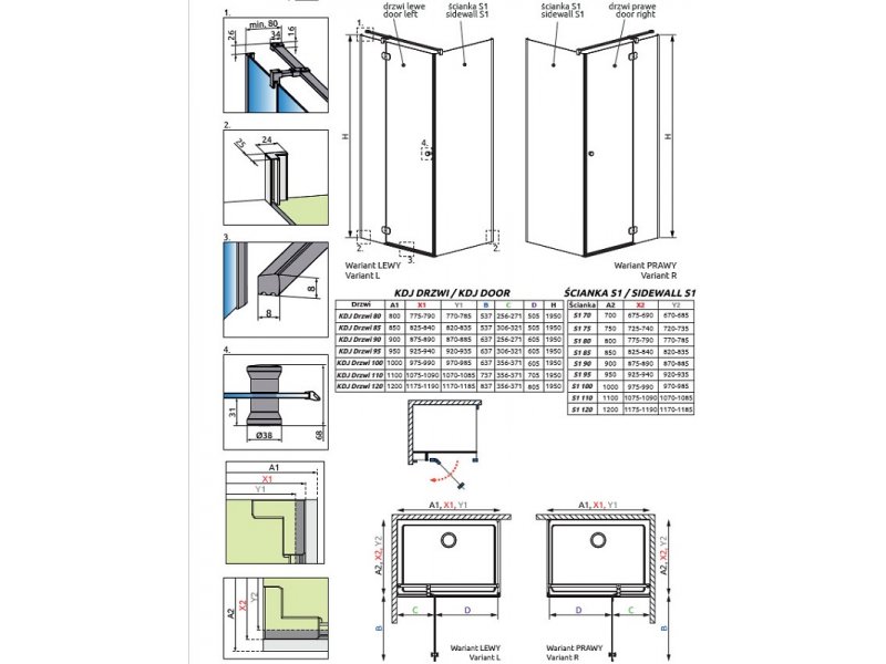 Купить Душевая дверь Radaway Torrenta KDJ 100L, 100 х 195 см, с неподвижной частью, стекло прозрачное, профиль хром, левая, 133210-01-01L