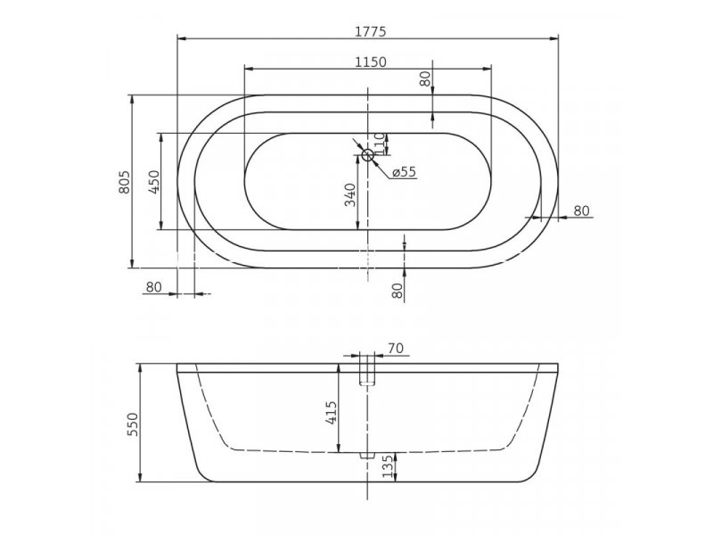 Купить Ванна акриловая BelBagno BB12-1775, 177.5 х 80.5 см