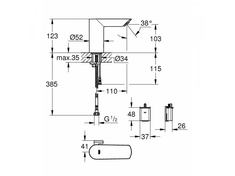 Купить Смеситель Grohe Bau Cosmopolitan E 36451000 для раковины, с инфракрасным управлением, на батарейках