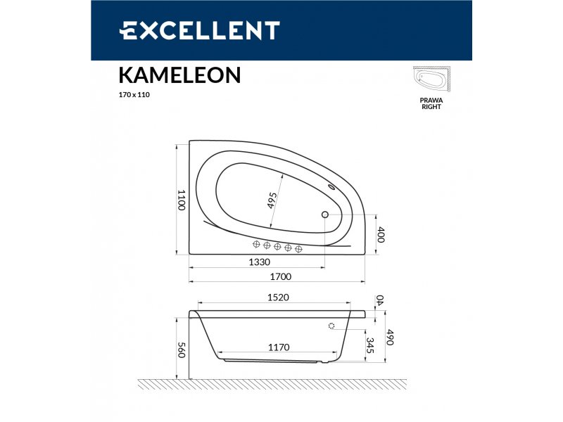 Купить Ванна акриловая Excellent Kameleon 170 х 110 см (WAEX.KML17WH/WAEX.KMP17WH)