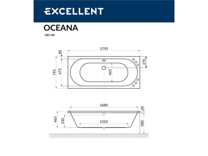 Купить Ванна гидромассажная Excellent Oceana 180 x 80 см, ULTRA, хром