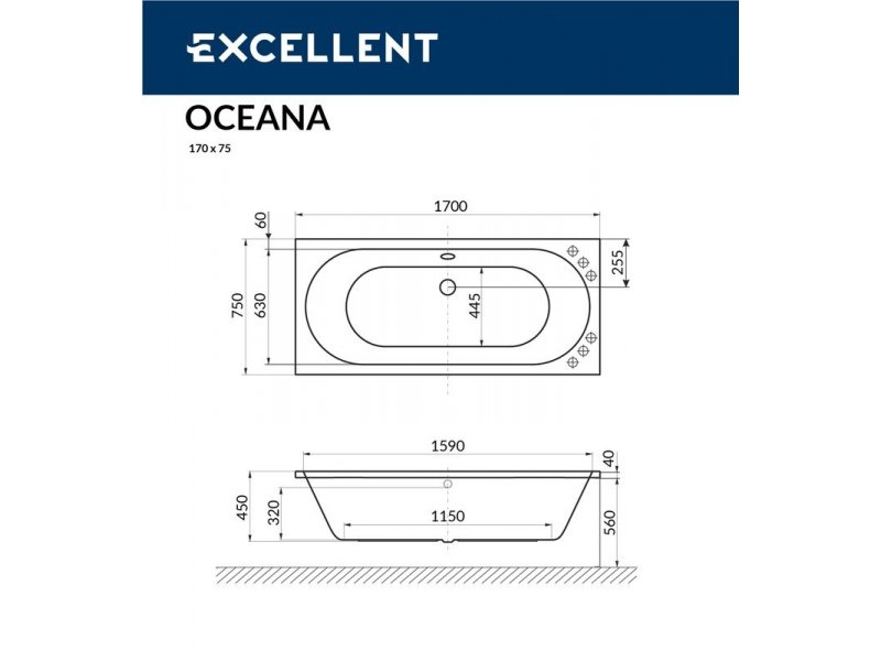 Купить Ванна гидромассажная Excellent Oceana 170 x 75 см, LINE, хром