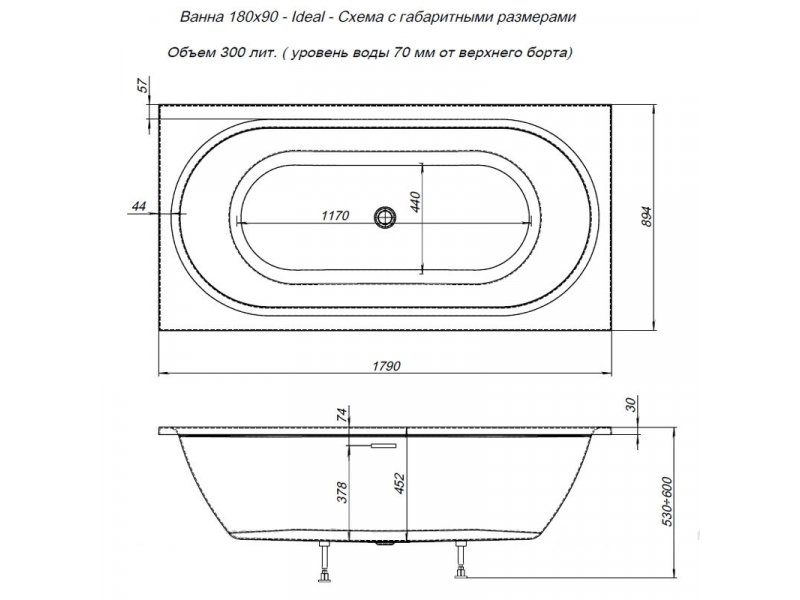 Купить Ванна акриловая Aquanet Ideal 180 x 90 см 00242514, белая