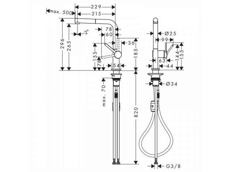 Купить Кухонный смеситель Hansgrohe Talis M54, 72808670, с вытяжным изливом, черный матовый