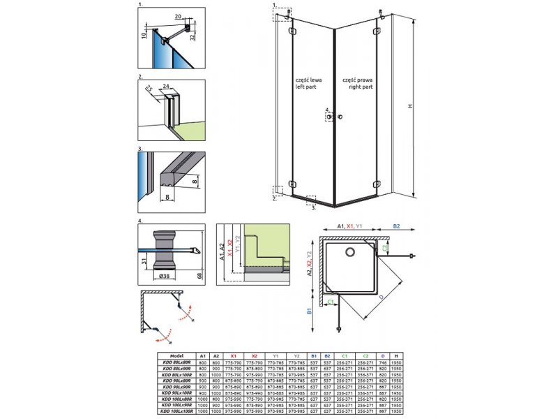 Купить Душевой уголок Radaway Torrenta KDD 100R*80L, 100 x 80 х 195 см, стекло прозрачное, профиль хром, 132273-01-01R