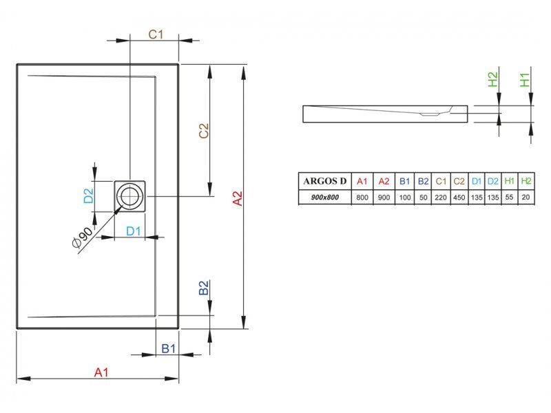 Купить Поддон для душа Radaway Argos D, 90 x 80 см, прямоугольный, 4AD89-01