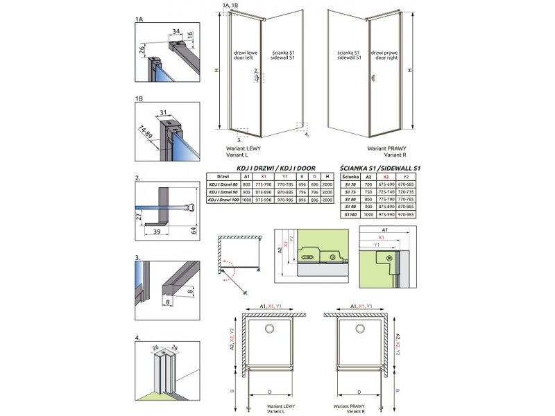 Купить Душевой уголок Radaway Nes 8 Black KDJ I, 90 x 90, правая дверь, стекло прозрачное, профиль черный