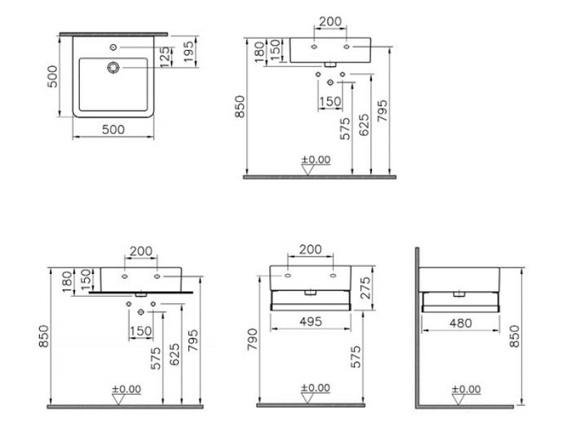 Купить Раковина Vitra Nuovella 4077B003-0001 50 см, подвесная, 1 отверстие для смесителя, с переливом