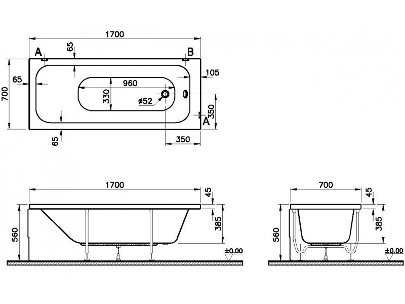 Купить Ванна акриловая VitrA Optimum Neo, 170 х 70 см, 64530001000