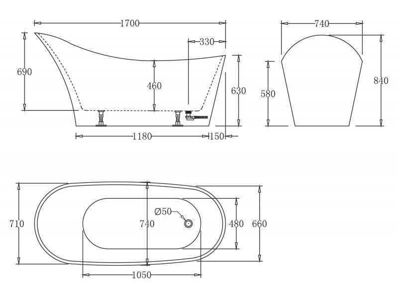 Купить Ванна акриловая BelBagno BB64-1700, 170 х 75 см