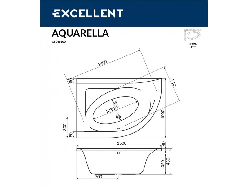 Купить Ванна акриловая Excellent Aquarella 150 x 100 см, левая/правая