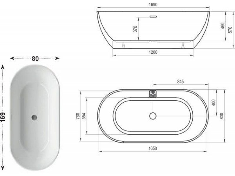 Купить Акриловая ванна Ravak Freedom O, 169 х 80 см, XC00100020