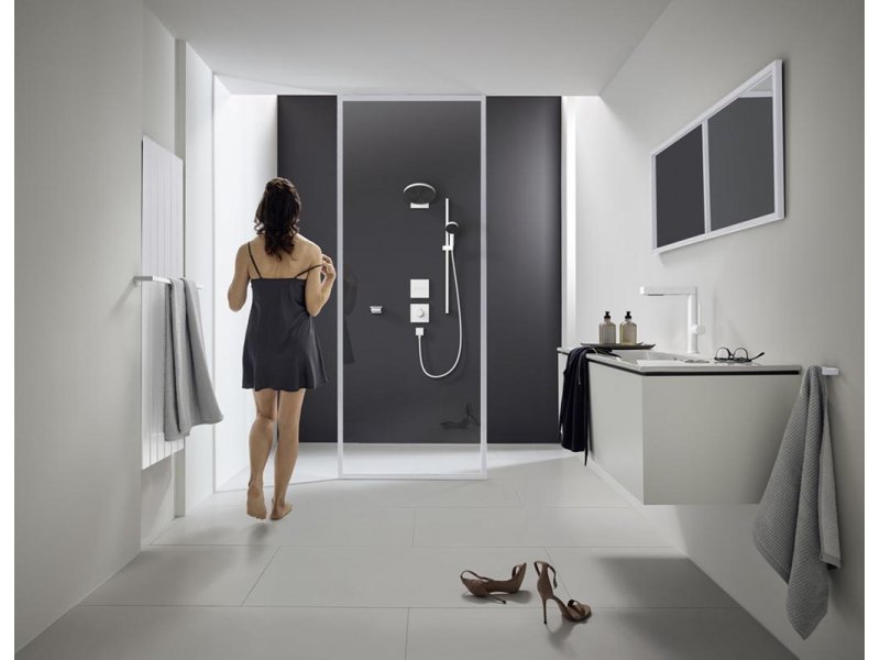 Купить Душевой гарнитур Hansgrohe Pulsify Select, лейка Relaxation 3 режима, белый матовый, диск черный, 24170700