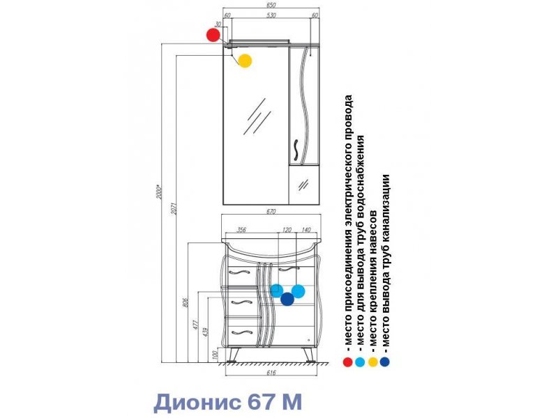 Купить Комплект мебели для ванной Акватон ДИОНИС 67 М белый/синий, 1A0083KSDS690