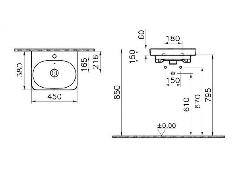 Купить Раковина Vitra Nest 5680B003-0001 45 см, подвесная, с переливом