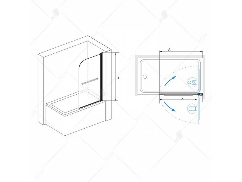 Купить Шторка на ванну RGW SC-14 B, 06111408-14, 80 x 140 см стекло прозрачное, профиль черный